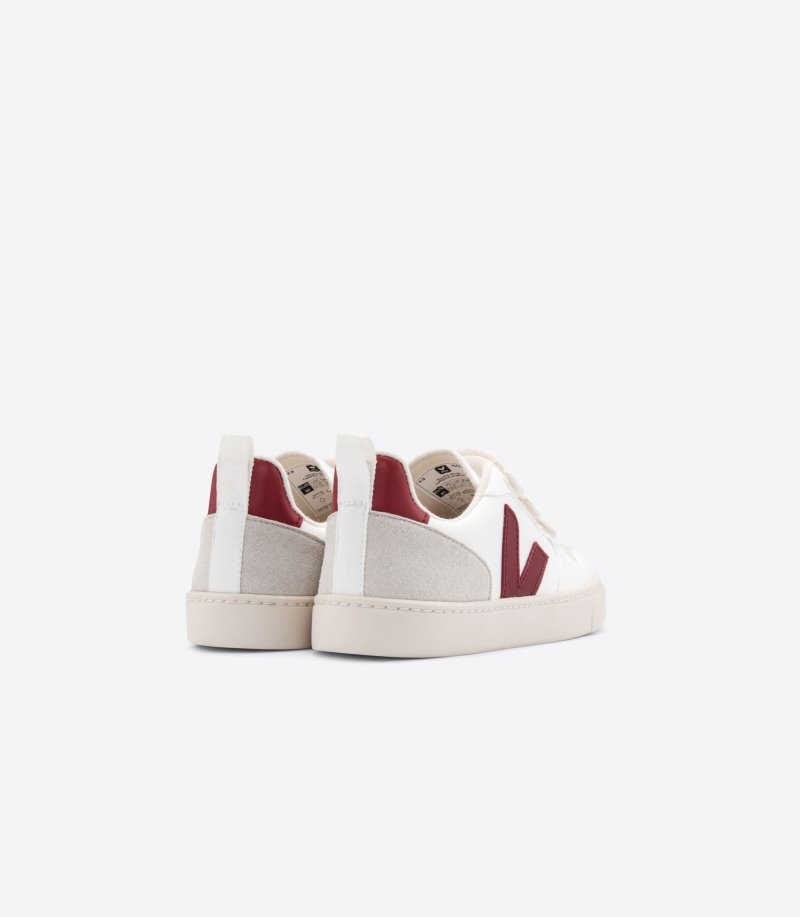 Kids Veja V-10 CWL Trainers White / Burgundy KSA | CNG-3577