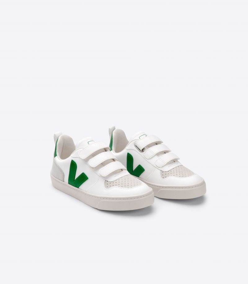 Kids Veja V-10 CWL Trainers White / Green KSA | ERF-1090