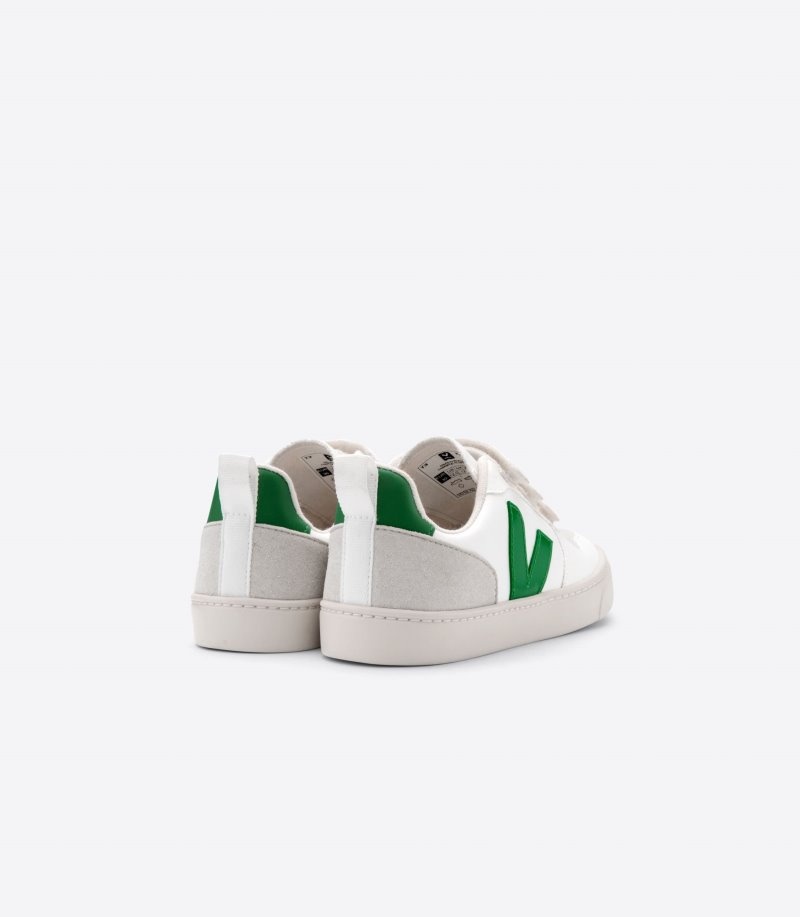 Kids Veja V-10 CWL Trainers White / Green KSA | ERF-1090