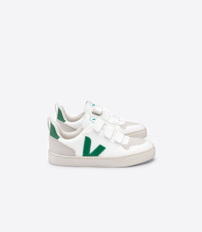 Kids Veja V-10 CWL Trainers White / Green KSA | ERF-1090