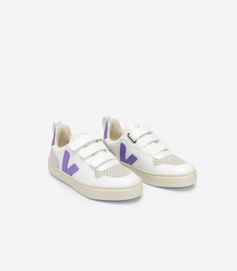 Kids Veja V-10 CWL Trainers White / Purple KSA | CGR-2641