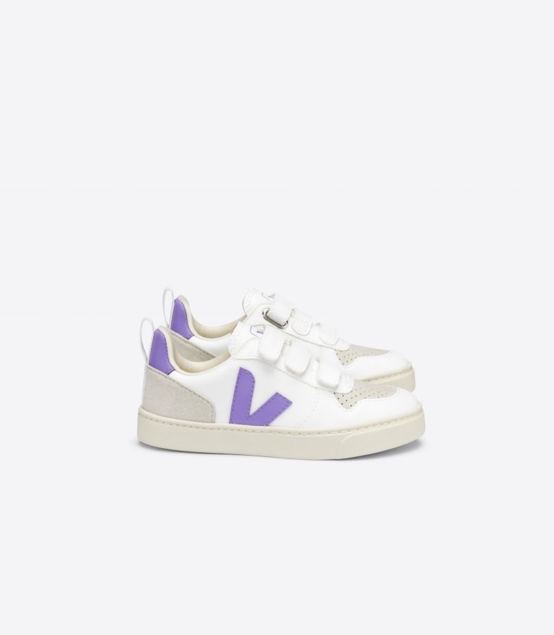 Kids Veja V-10 CWL Trainers White / Purple KSA | CGR-2641