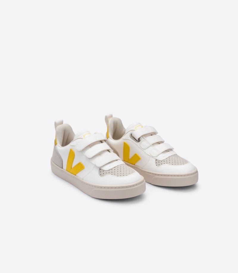 Kids Veja V-10 CWL Trainers White / Yellow KSA | BJA-4610