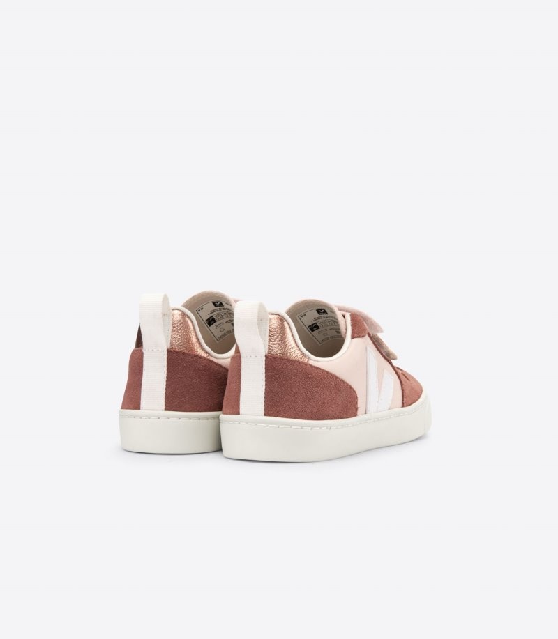 Kids Veja V-10 Chromefree Trainers Burgundy / Pink / Gold KSA | SPS-3231