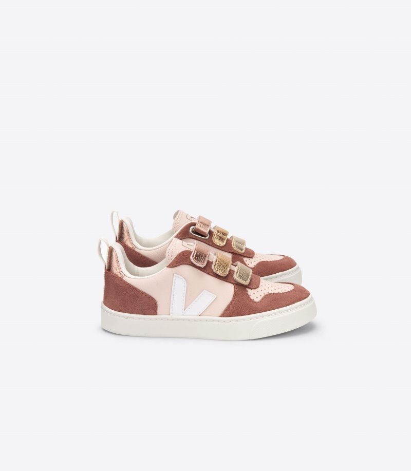 Kids Veja V-10 Chromefree Trainers Burgundy / Pink / Gold KSA | SPS-3231