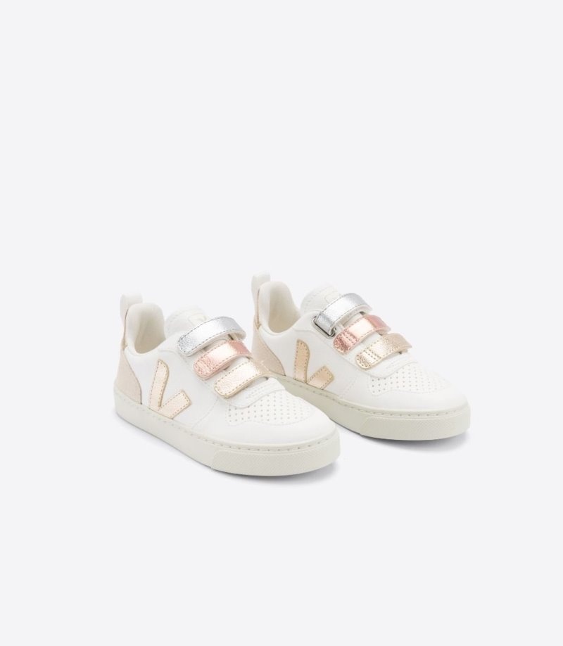 Kids Veja V-10 Chromefree Trainers White / Gold KSA | VPL-3328