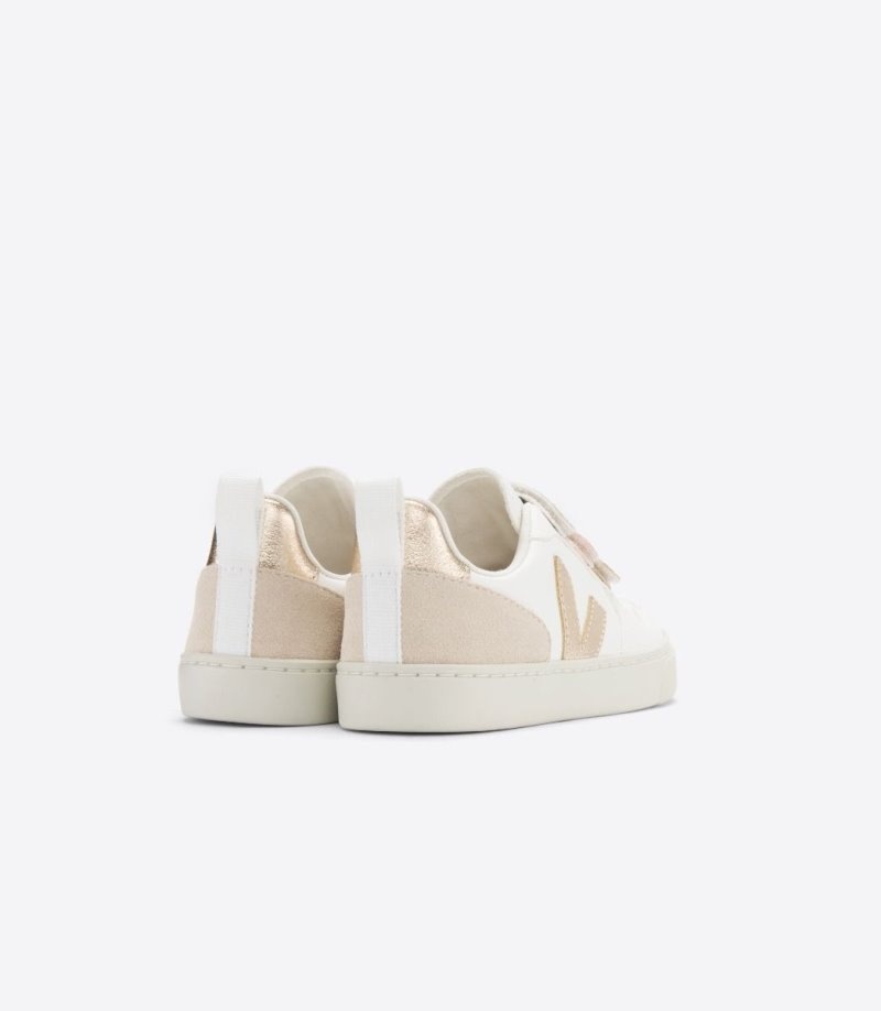 Kids Veja V-10 Chromefree Trainers White / Gold KSA | VPL-3328