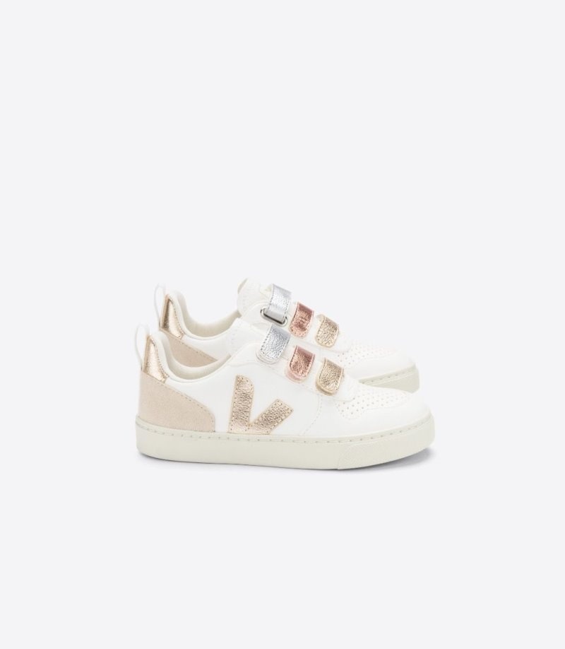 Kids Veja V-10 Chromefree Trainers White / Gold KSA | VPL-3328