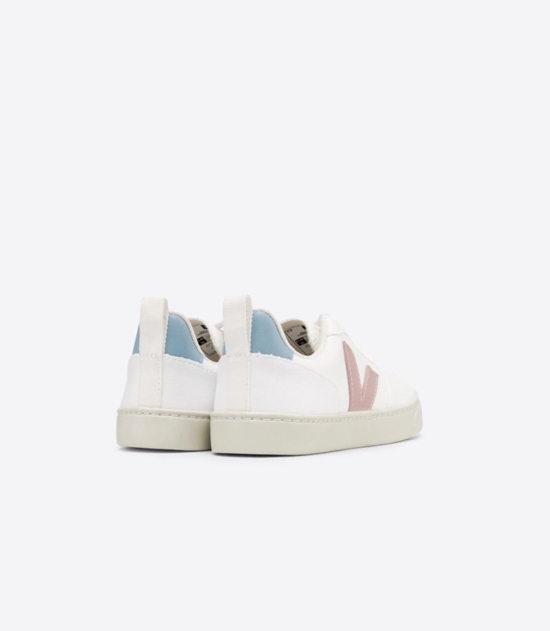 Kids Veja V-10 Laces CWL Trainers White / Pink / Blue KSA | EIT-9518