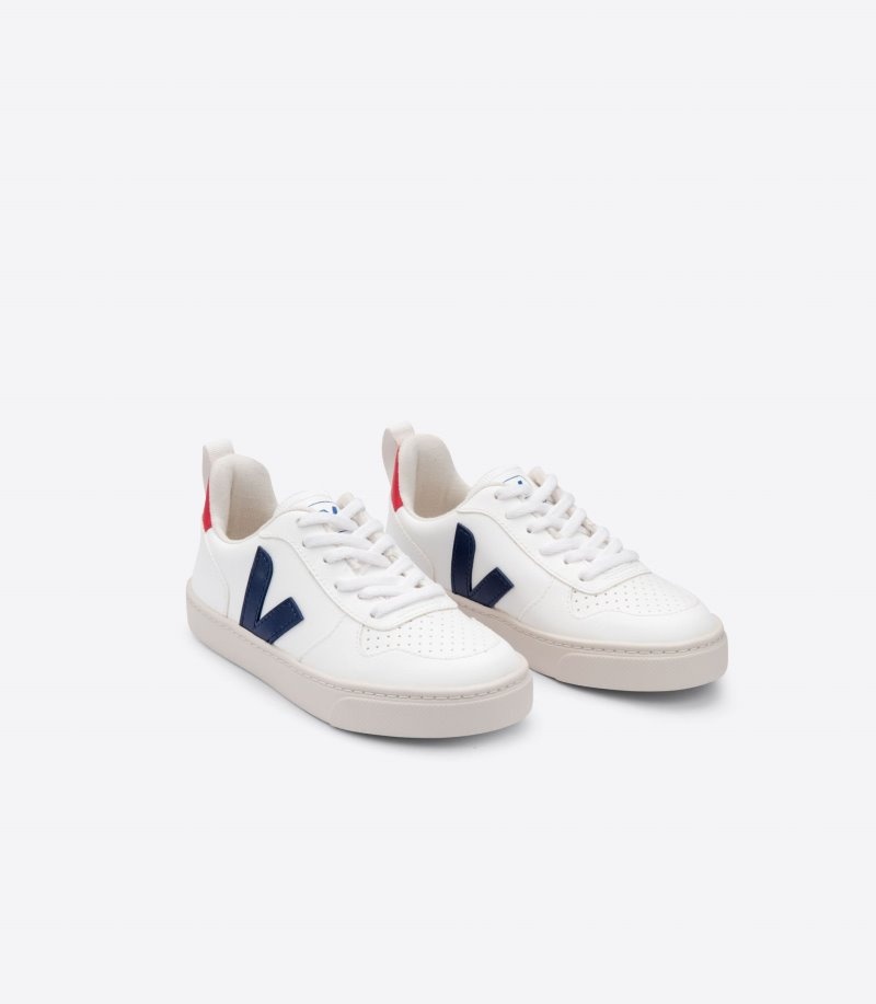 Kids Veja V-10 Laces CWL Trainers White / Deep Blue KSA | CUU-0375