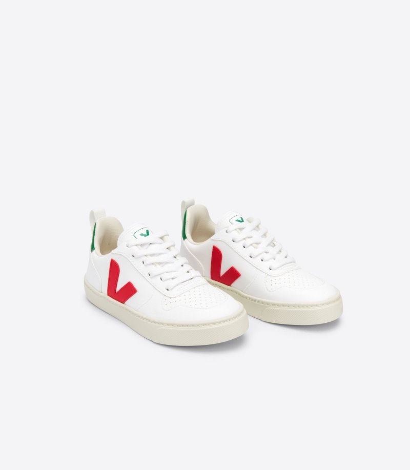 Kids Veja V-10 Laces CWL Trainers White / Red KSA | CQS-1546