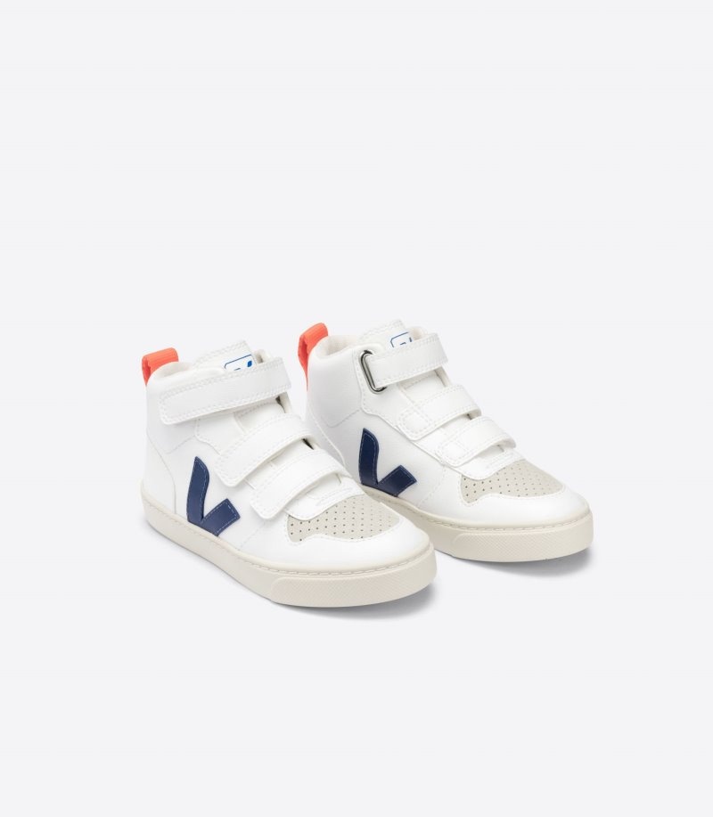 Kids Veja V-10 Mid CWL Trainers White / Deep Blue / Orange KSA | RPT-2515