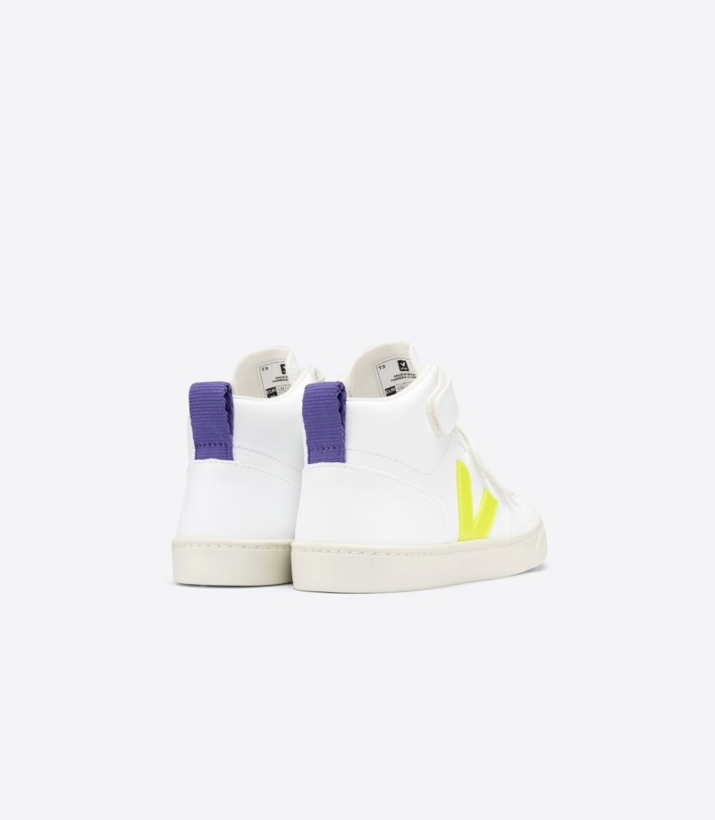 Kids Veja V-10 Mid CWL Trainers White / Yellow / Purple KSA | LDI-7096