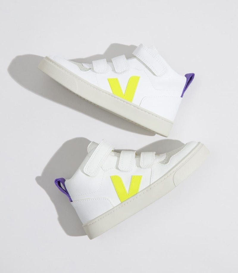 Kids Veja V-10 Mid CWL Trainers White / Yellow / Purple KSA | LDI-7096