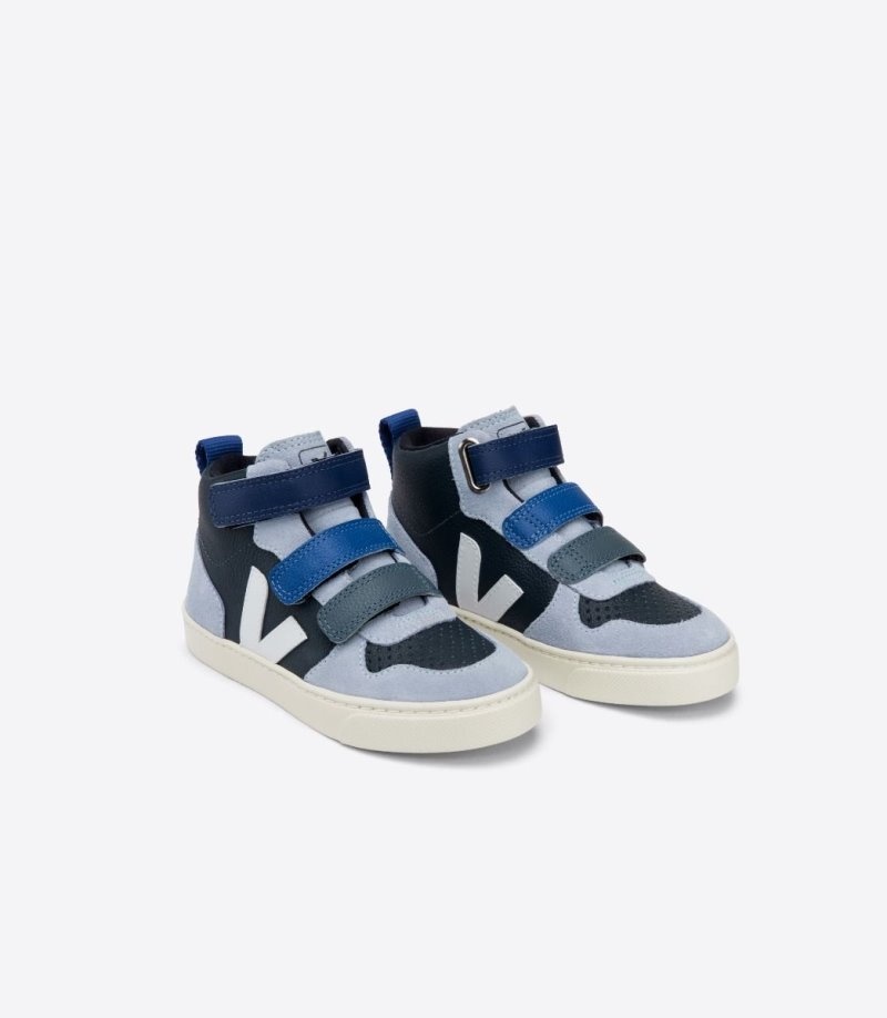 Kids Veja V-10 Mid Chromefree Leather Trainers Navy / Blue KSA | ZRL-7607