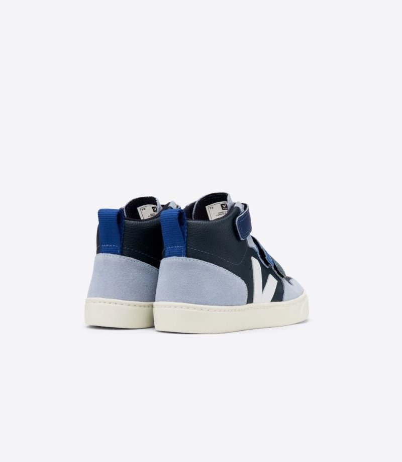 Kids Veja V-10 Mid Chromefree Leather Trainers Navy / Blue KSA | ZRL-7607