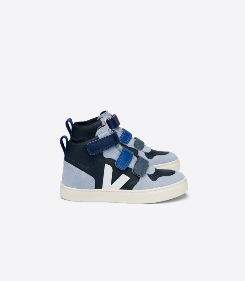 Kids Veja V-10 Mid Chromefree Leather Trainers Navy / Blue KSA | ZRL-7607