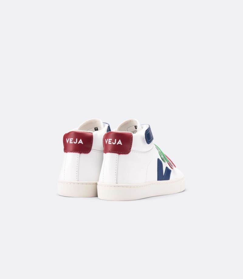 Kids Veja Vstore Esplar Mid Leather Trainers White / Deep Blue / Burgundy KSA | WAD-1707