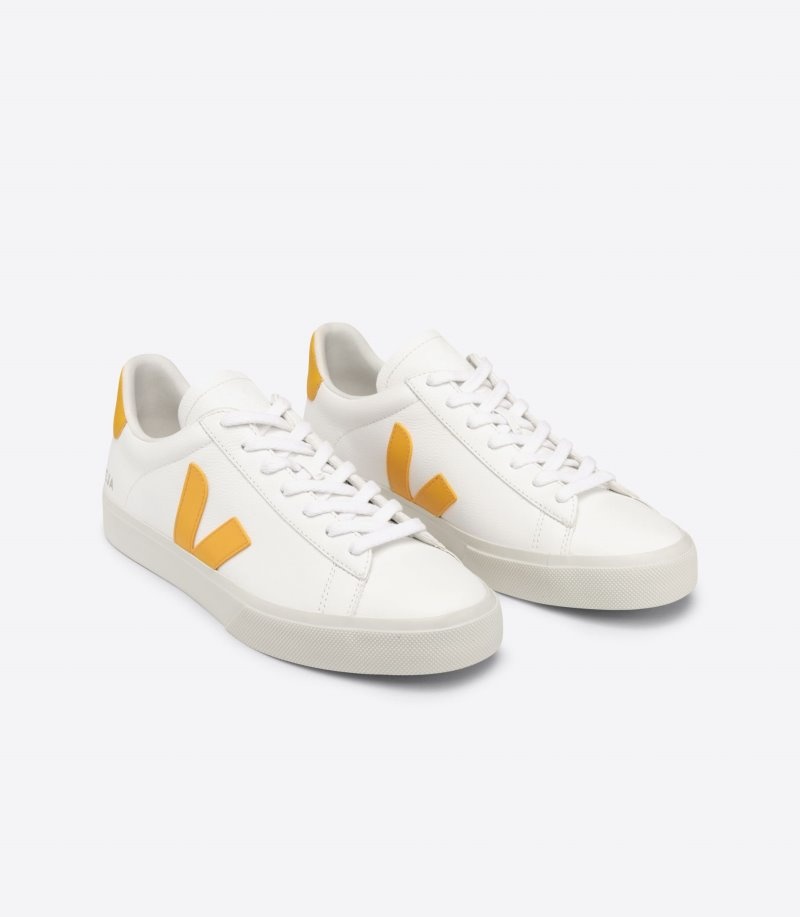 Mens Veja Campo Chromefree Leather Trainers White / Yellow KSA | FCOXOW