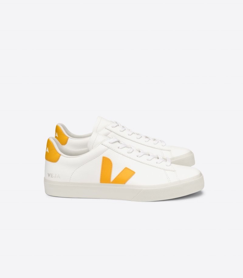 Mens Veja Campo Chromefree Leather Trainers White / Yellow KSA | FCOXOW