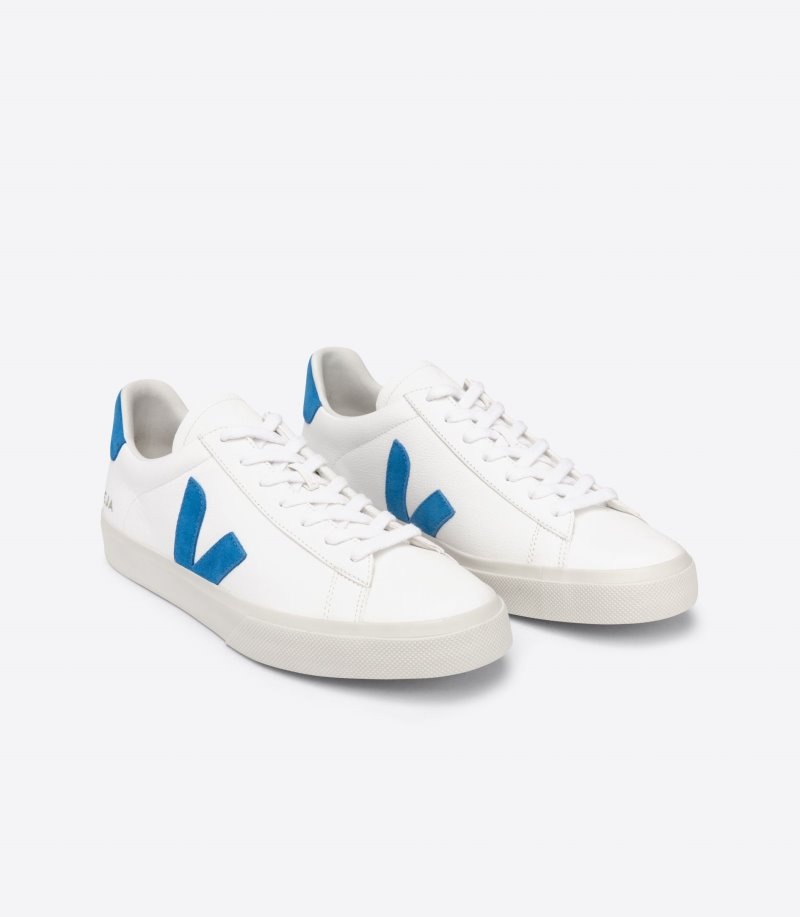 Mens Veja Campo Chromefree Leather Trainers White / Blue KSA | WED4Q6