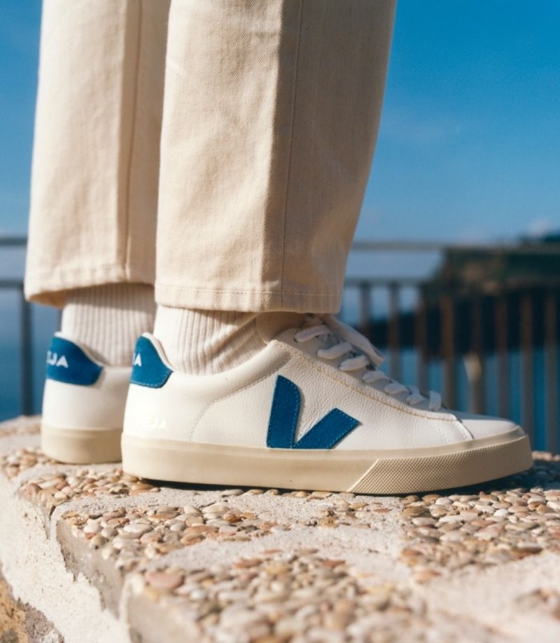 Mens Veja Campo Chromefree Leather Trainers White / Blue KSA | WED4Q6