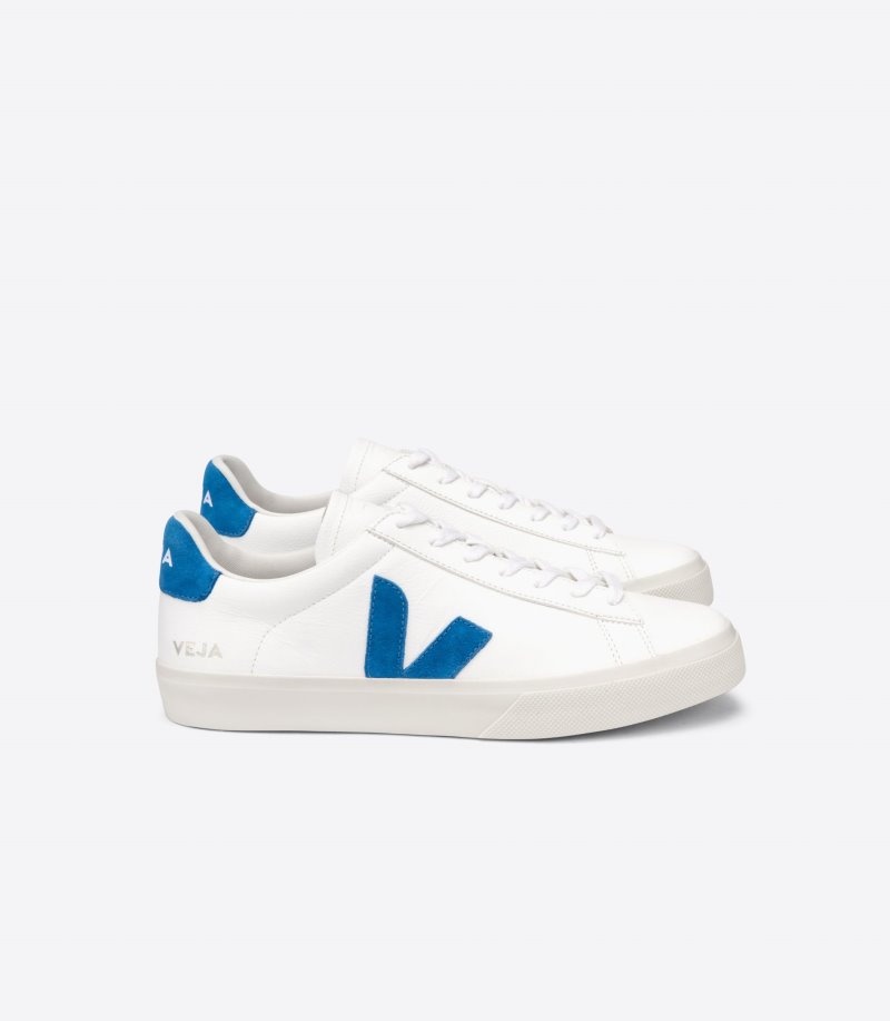 Mens Veja Campo Chromefree Leather Trainers White / Blue KSA | WED4Q6