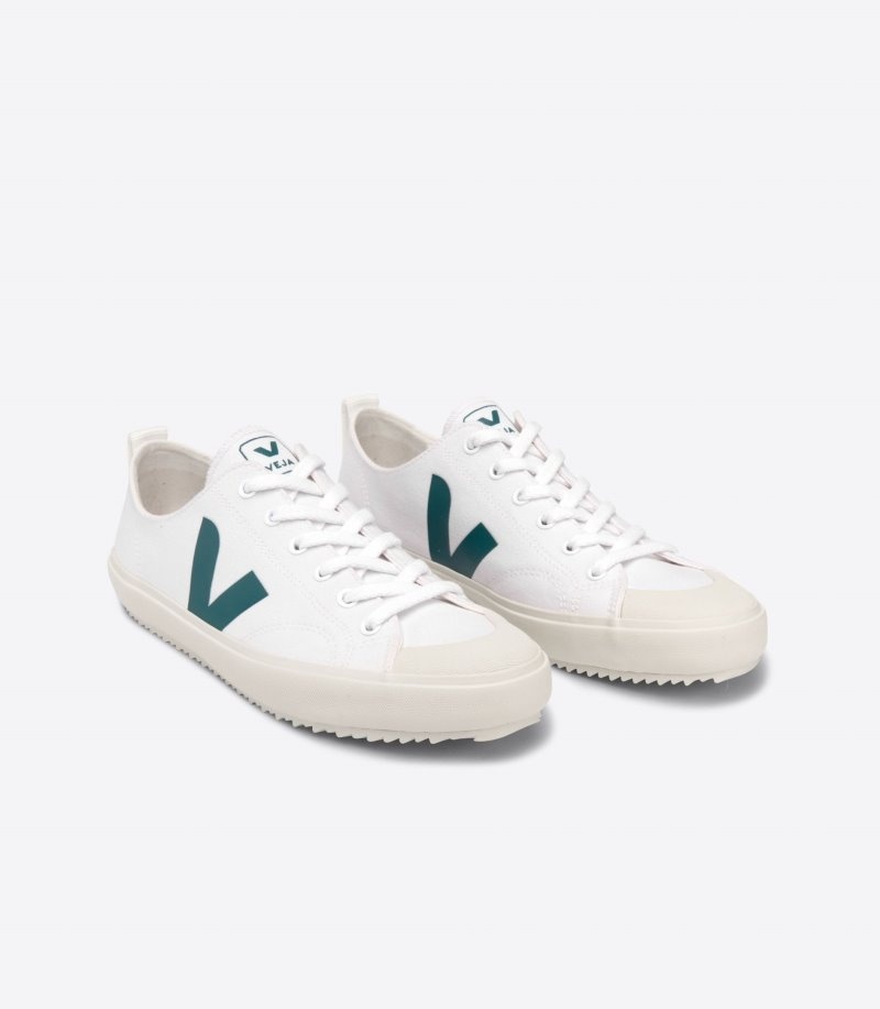 Mens Veja Nova Canvas Trainers White / Green KSA | CWN-5284