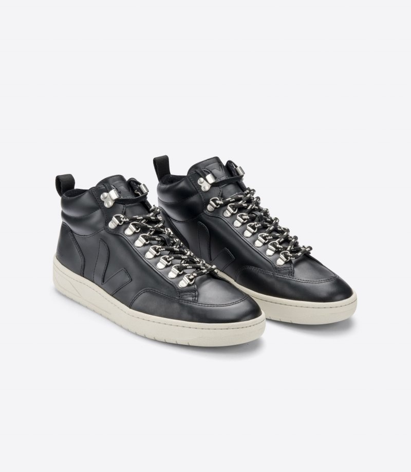 Mens Veja Roraima Leather Trainers Black / Silver KSA | P3FV7Q