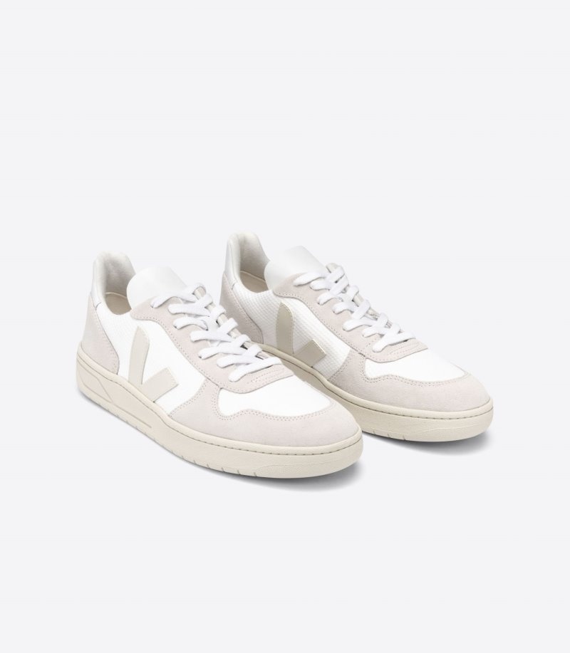 Mens Veja V-10 B-Mesh Trainers White / Beige KSA | AMTZQA