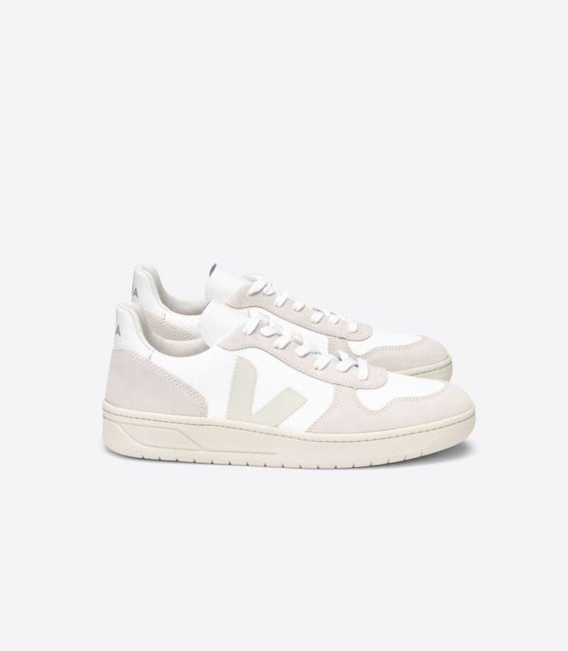 Mens Veja V-10 B-Mesh Trainers White / Beige KSA | AMTZQA