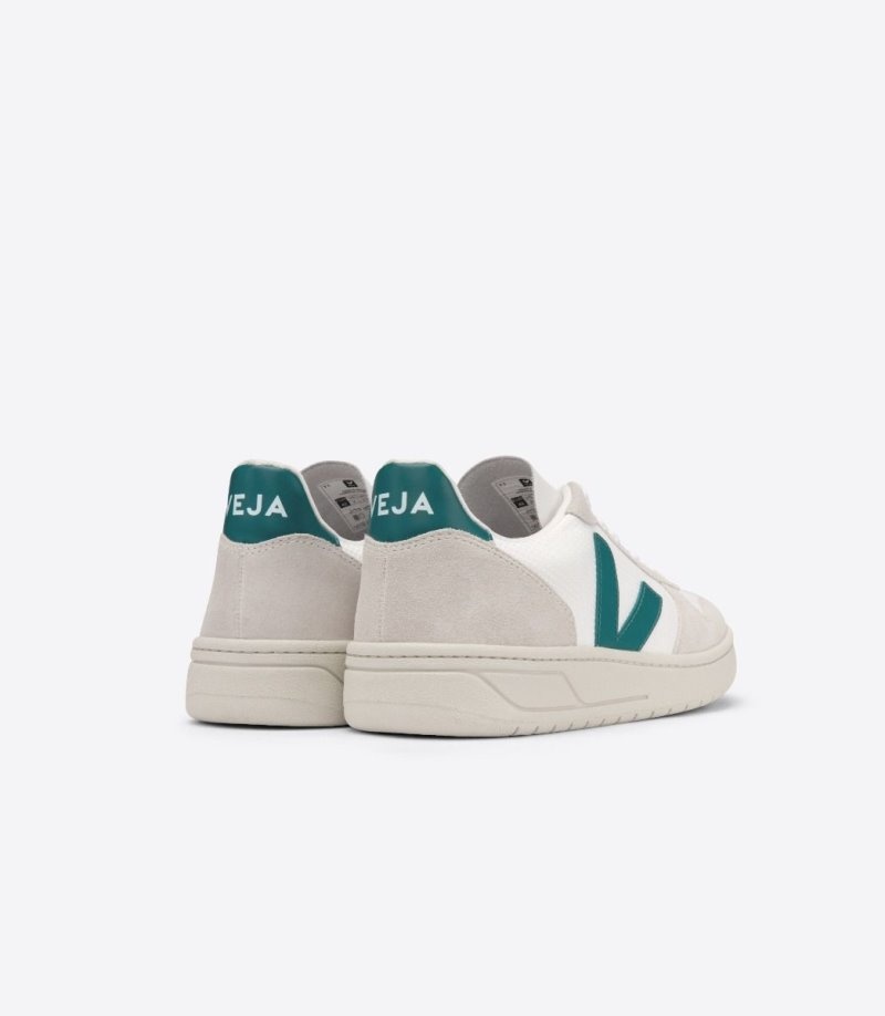 Mens Veja V-10 B-Mesh Trainers White / Green KSA | YHBIDA