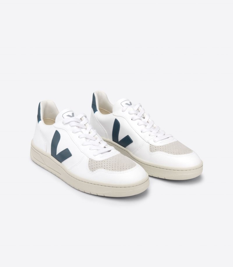 Mens Veja V-10 CWL Trainers White / Dark Green KSA | J29SHB