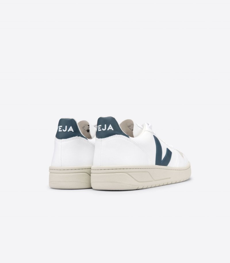 Mens Veja V-10 CWL Trainers White / Dark Green KSA | J29SHB