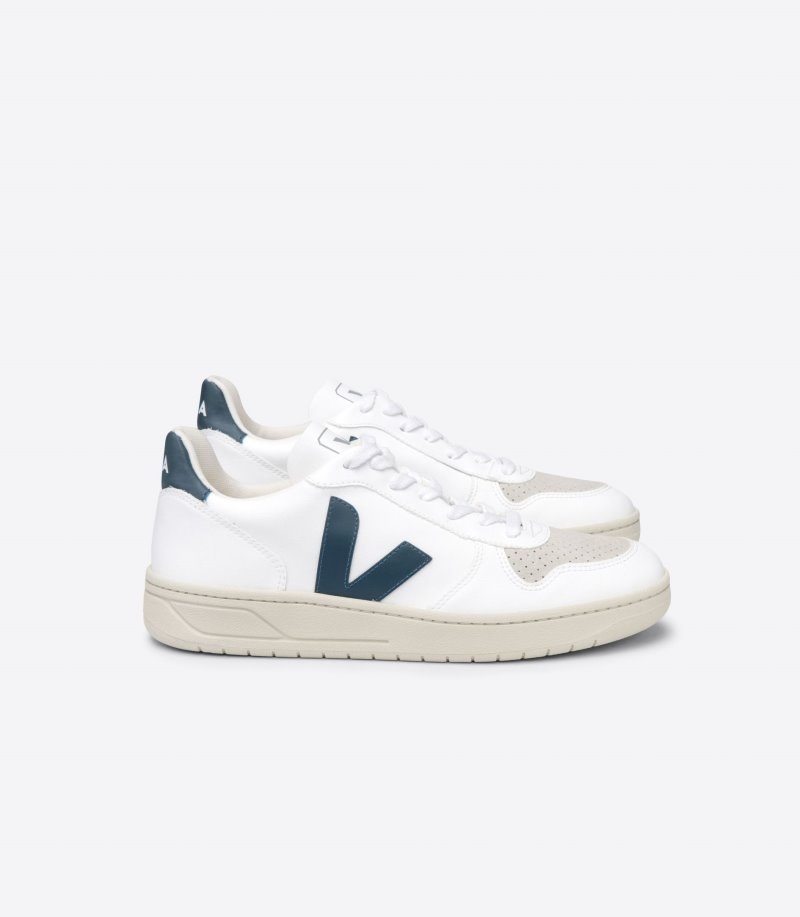 Mens Veja V-10 CWL Trainers White / Dark Green KSA | J29SHB