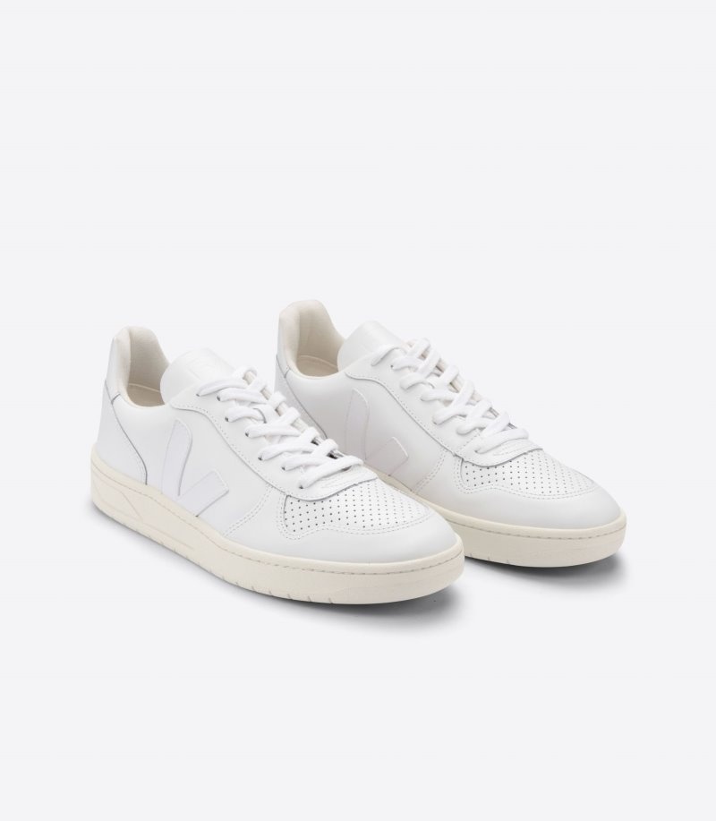 Mens Veja V-10 Leather Trainers White KSA | D6LVFK