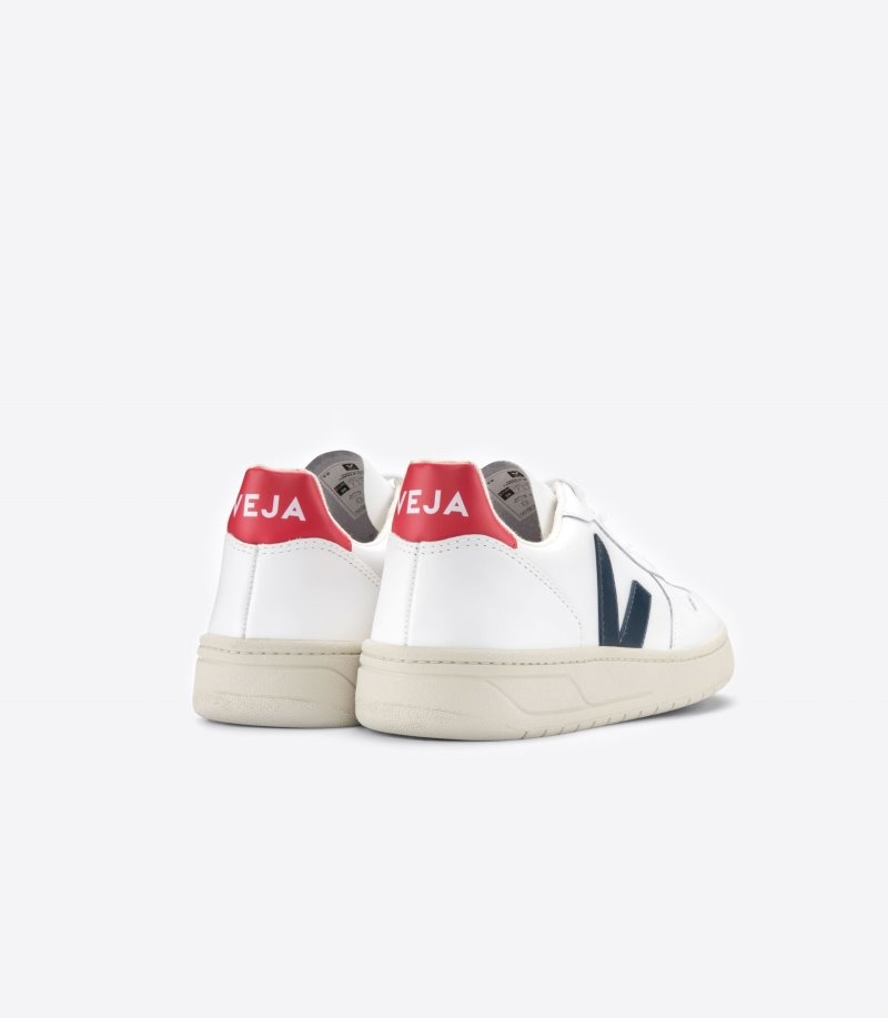 Mens Veja V-10 Leather Trainers White / Navy KSA | T6EX3W