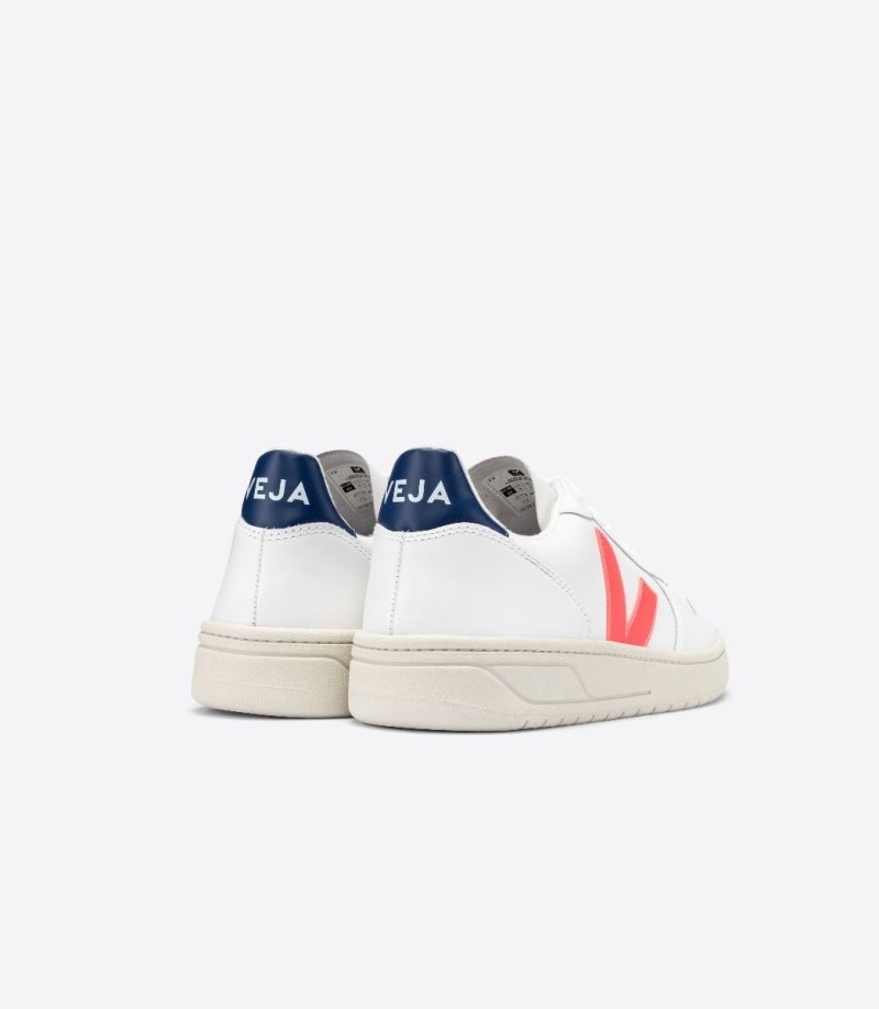 Mens Veja V-10 Leather Trainers White / Orange / Deep Blue KSA | LVNXE2