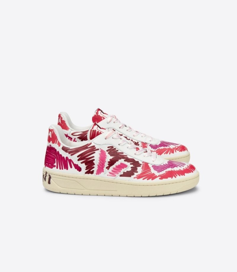 Mens Veja V-10 Leather Veja X Marni Trainers Burgundy / Pink / White KSA | 11LW6P