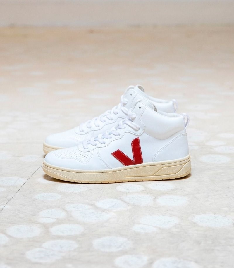 Mens Veja V-15 CWL Trainers White / Red KSA | GJWUAY