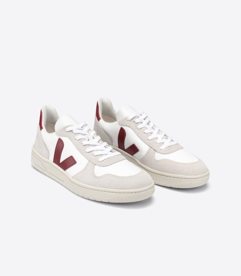 Mens Veja Vstore V-10 Bmesh Trainers White / Beige / Burgundy KSA | GECN9L