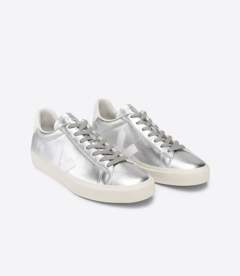 Womens Veja Campo Chromefree Trainers Silver / White KSA | ML1IY3