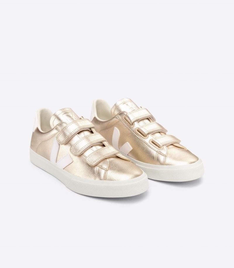 Womens Veja Recife Chromefree Leather Trainers Gold / White KSA | KI6SA6