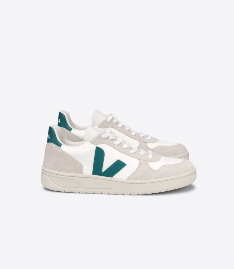 Womens Veja V-10 B-Mesh Trainers White / Green KSA | TMA9NN