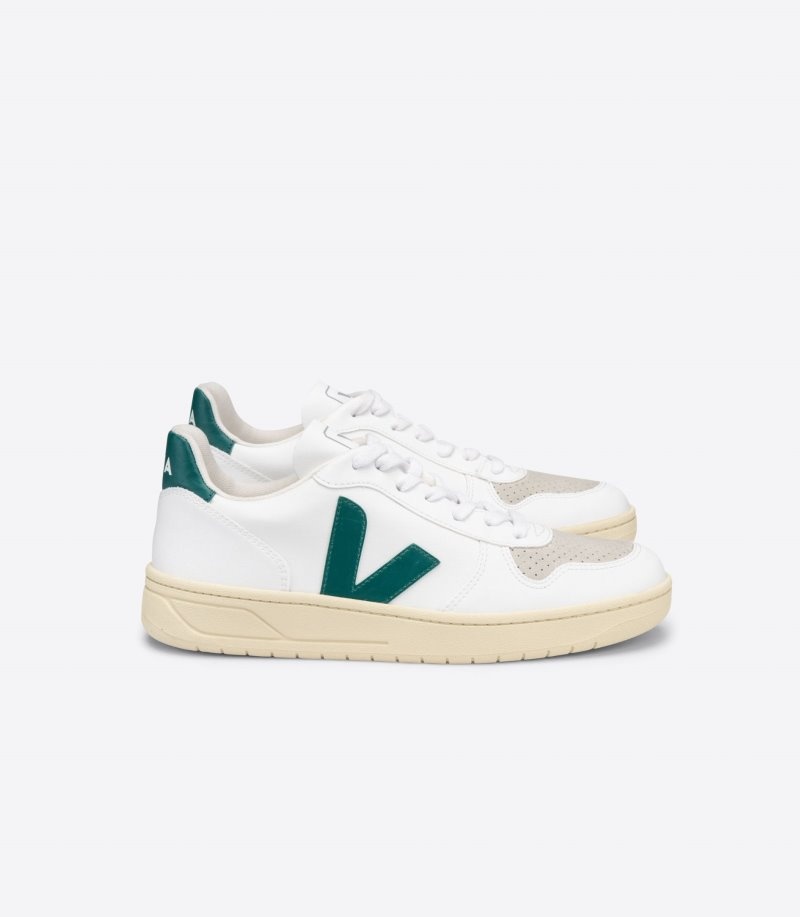 Womens Veja V-10 CWL Trainers White / Green KSA | 5AXK2W