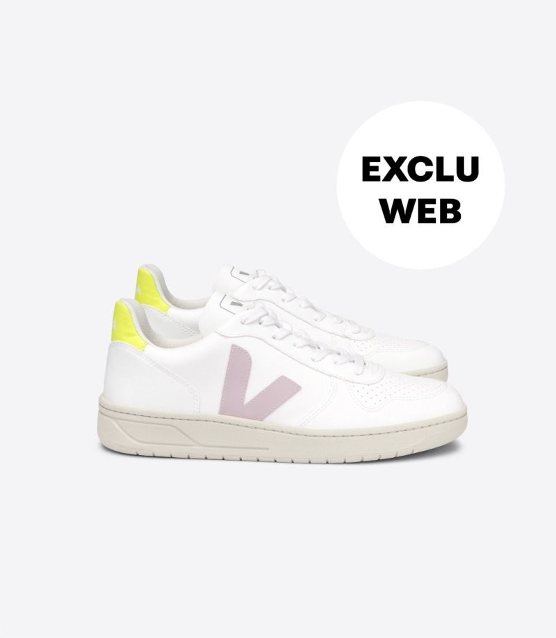 Womens Veja V-10 CWL Trainers White / Purple KSA | EJ2XB2