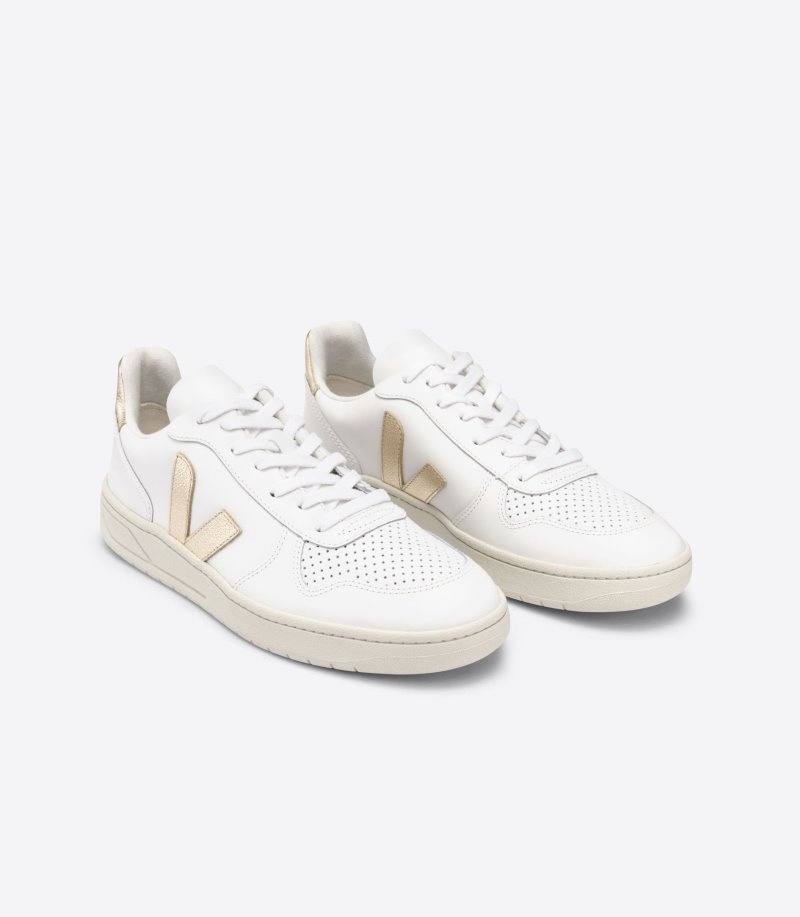 Womens Veja V-10 Leather Trainers White / Gold KSA | PSRIV3