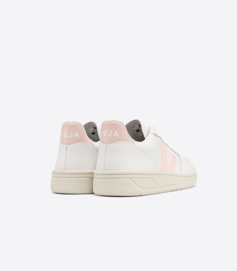 Womens Veja V-10 Leather Trainers White / Pink KSA | D00OBZ