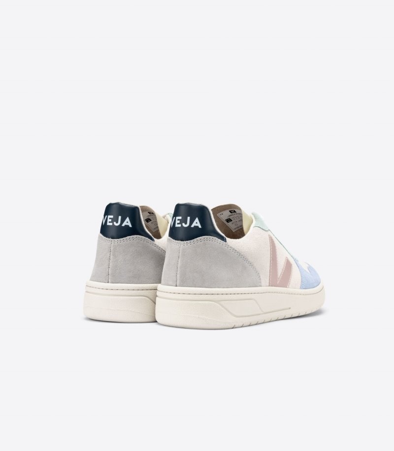 Womens Veja V-10 Suede Trainers Beige / Blue / Light Green KSA | 4T7WK3