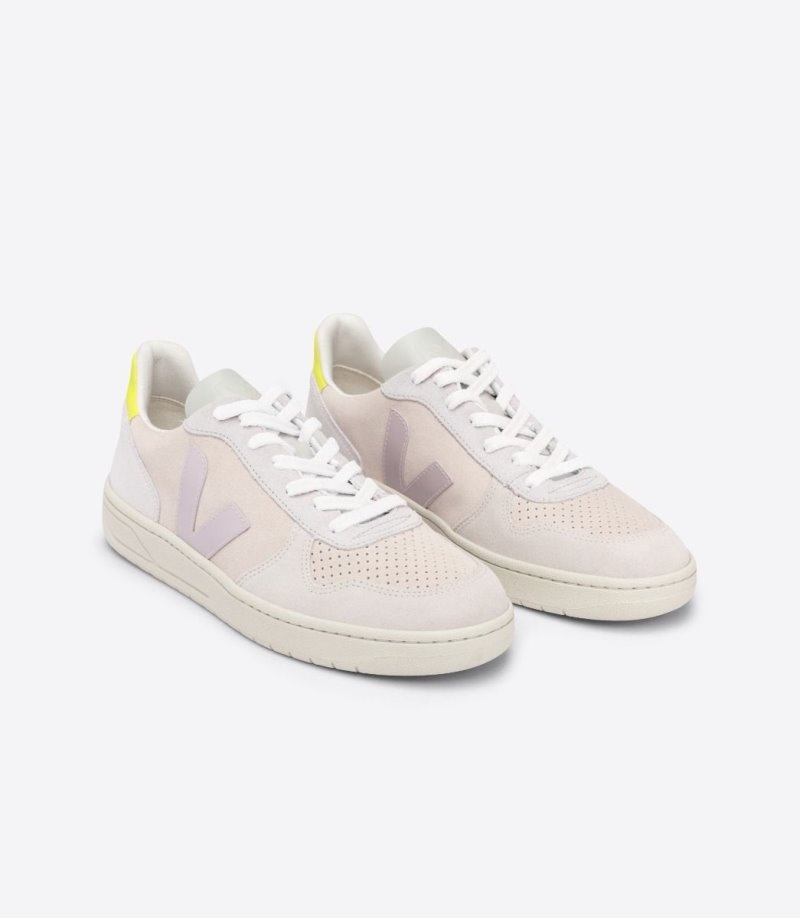 Womens Veja V-10 Suede Trainers Beige / Purple KSA | 001NVC